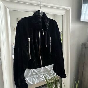 Zara Black Faux Crushed Velvet Oversized jacket  with high  neck jacket SZ XS